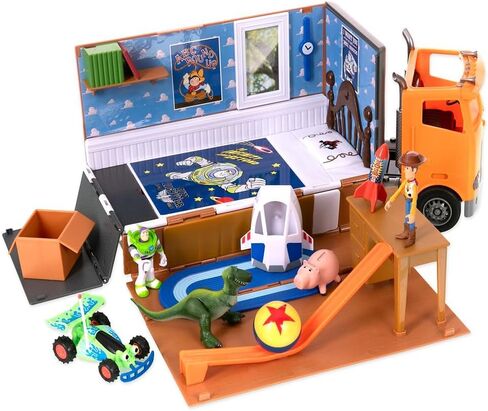 مجموعة لعبة Disney Store Story Story Story Moving Truck Play - Truck Movers Truck with Trailer و Andy's Room و Woody و Buzz Lightyear و REX و RC و Hamm Plus Associory in Kuwait