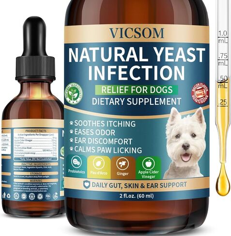 VICSOM Natural Dog Yeast Infection Treatment for Dogs, Itchy Skin & Ear Treatment Natural Support Allergy Relief, Dog Yeast Infection Relief, Support Irritation, Itching & Inflammation 60ml in Kuwait