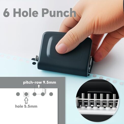 Spiral Binding Machine-Mini 6 Hole Puncher, DIY Creative Book Binder Machine for Planner, A4-30 Holes, A5-20 Holes, B5 26 Holes with 16 PCS 6-Hole Loose Leaf - Blue in Saudi Arabia
