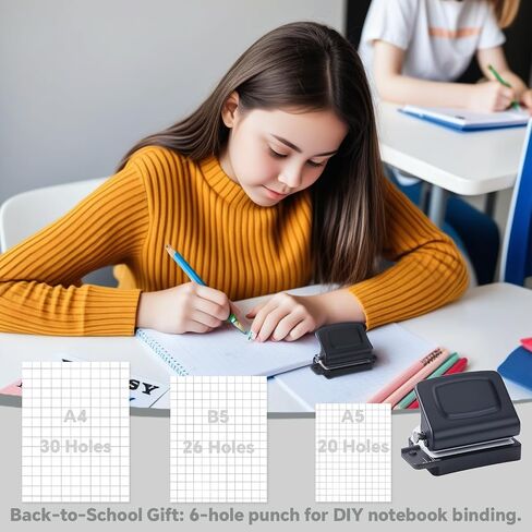 Spiral Binding Machine-Mini 6 Hole Puncher, DIY Creative Book Binder Machine for Planner, A4-30 Holes, A5-20 Holes, B5 26 Holes with 16 PCS 6-Hole Loose Leaf - Blue in Saudi Arabia