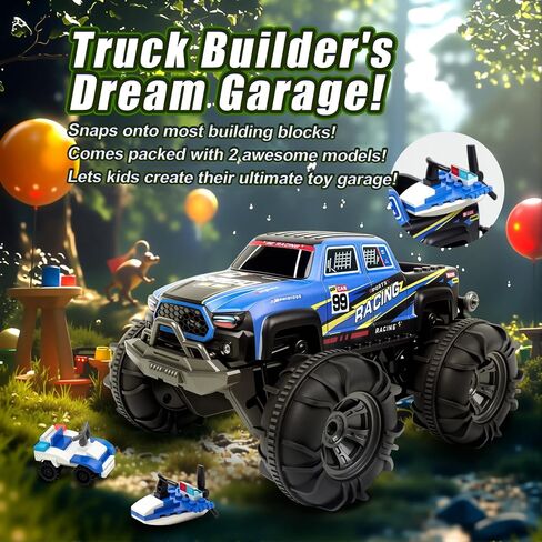 Amphibious Remote Control Car, Monster Trucks for Boys Age 4-7, Monster Truck Toys W/Blocks & 360°Spin, 4WD All-Terrain Off-Road RC Cars with 2 Batteries 100 min, 2.4Ghz Pool Toy Gift for Kids in Saudi Arabia