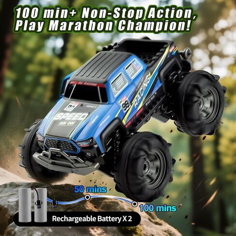 Amphibious Remote Control Car, Monster Trucks for Boys Age 4-7, Monster Truck Toys W/Blocks & 360°Spin, 4WD All-Terrain Off-Road RC Cars with 2 Batteries 100 min, 2.4Ghz Pool Toy Gift for Kids in Saudi Arabia