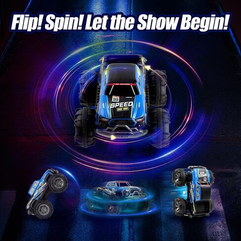 Amphibious Remote Control Car, Monster Trucks for Boys Age 4-7, Monster Truck Toys W/Blocks & 360°Spin, 4WD All-Terrain Off-Road RC Cars with 2 Batteries 100 min, 2.4Ghz Pool Toy Gift for Kids in Saudi Arabia