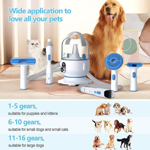 Pet Grooming act kit 16 مستويات الشفط الكلب الكلب القابل للتعديل مع 2 لتر من كوب غبار الشعر للحيوانات الأليفة لترهيت فرشاة الشعر ، in Kuwait
