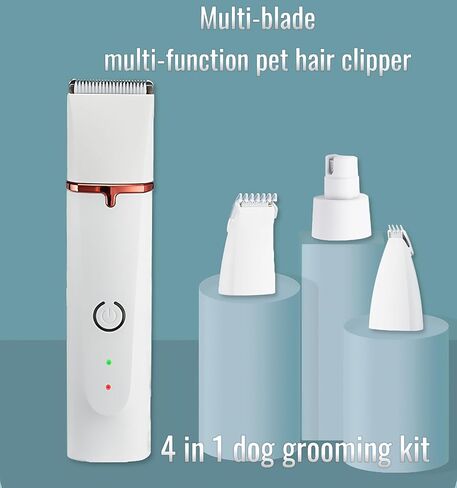 Dog Clippers Grooming Kit 4 in 1 Hair Clipper-Low Noise Paw Trimmer- Rechargeable - Cordless Quiet Nail Grinder Trimming Hair Around The Eyes and Ears for Dogs and Cats (White) in Saudi Arabia