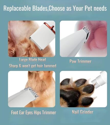 Dog Clippers Grooming Kit 4 in 1 Hair Clipper-Low Noise Paw Trimmer- Rechargeable - Cordless Quiet Nail Grinder Trimming Hair Around The Eyes and Ears for Dogs and Cats (White) in Saudi Arabia