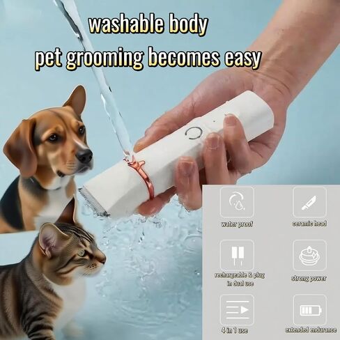 Dog Clippers Grooming Kit 4 in 1 Hair Clipper-Low Noise Paw Trimmer- Rechargeable - Cordless Quiet Nail Grinder Trimming Hair Around The Eyes and Ears for Dogs and Cats (White) in Saudi Arabia