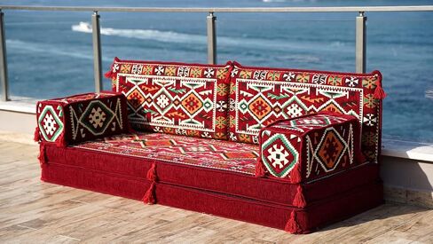 Modern Arabic Majlis Set, Floor Sofa Set, Ethnic Sofa, Arabic Jalsa, Moroccan Sofa, Sectional Sofa with Ottoman, Floor Cushion, Sofa Covers (Sofa Only, 8'' Thickness (20 cm)) in Saudi Arabia