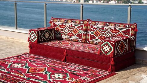 Modern Arabic Majlis Set, Floor Sofa Set, Ethnic Sofa, Arabic Jalsa, Moroccan Sofa, Sectional Sofa with Ottoman, Floor Cushion, Sofa Covers (Sofa Only, 8'' Thickness (20 cm)) in Saudi Arabia