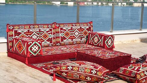 Modern Arabic Majlis Set, Floor Sofa Set, Ethnic Sofa, Arabic Jalsa, Moroccan Sofa, Sectional Sofa with Ottoman, Floor Cushion, Sofa Covers (Sofa Only, 8'' Thickness (20 cm)) in Saudi Arabia