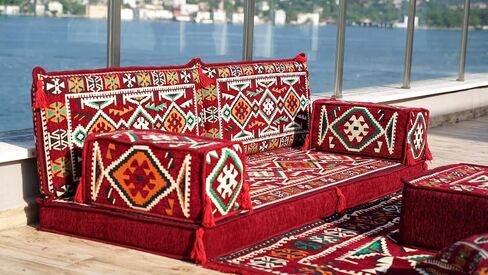 Modern Arabic Majlis Set, Floor Sofa Set, Ethnic Sofa, Arabic Jalsa, Moroccan Sofa, Sectional Sofa with Ottoman, Floor Cushion, Sofa Covers (Sofa Only, 8'' Thickness (20 cm)) in Saudi Arabia