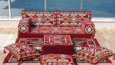 Modern Arabic Majlis Set, Floor Sofa Set, Ethnic Sofa, Arabic Jalsa, Moroccan Sofa, Sectional Sofa with Ottoman, Floor Cushion, Sofa Covers (Sofa Only, 8'' Thickness (20 cm)) in Saudi Arabia