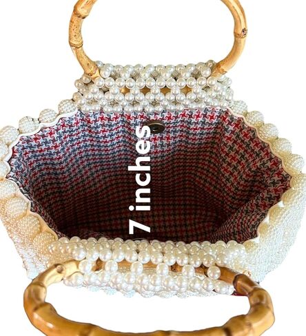 Elegant Beaded White Pearls Bamboo-Handle Tote Bag. Evening Purses and Formal Wedding Handbags. (Medium, Tote Bag, Pearl White) in Saudi Arabia