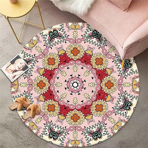Boho Round Ruck Circle Area Chair Chair Chair for Hardwood Floors ، Promian Promian Carpet Protector Chair Mat متعدد الأغراض مضاد للألعاب كرسي MAT Non-Slip Protector Mat (White ، 80cm) in Kuwait