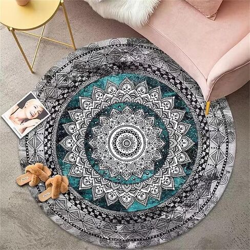 Boho Round Ruck Circle Area Chair Chair Chair for Hardwood Floors ، Promian Promian Carpet Protector Chair Mat متعدد الأغراض مضاد للألعاب كرسي MAT Non-Slip Protector Mat (White ، 80cm) in Kuwait
