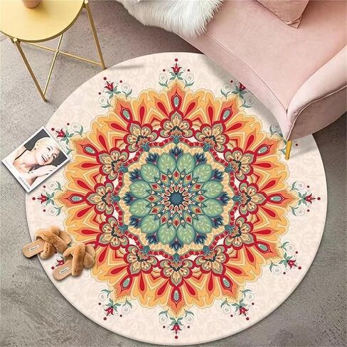 Round Rug Boho Circle Area Rug Office Chair Mat For Hardwood Floors, Non-slip Bohemian Carpet Protector Chair Mat Multi-Purpose Anti-scratch Gaming Chair Mat Non-Slip Protector Mat(Black,60cm) in Kuwait