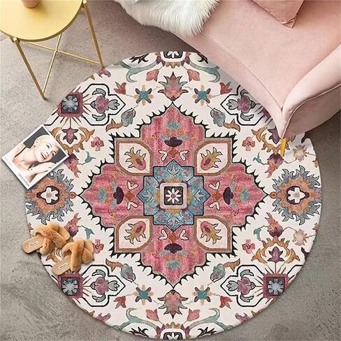 Round Area Rug Boho Round Office Chair Mat for Hardwood Floors, Vintage Circle Rug Non-Slip Bohemian Carpet Protector Chair Mat Multi-Purpose Anti-Scratch Gaming Chair Mat(Blue,200cm) in Saudi Arabia