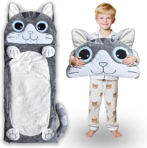 Kid Sleeping Bag with Pillow - Larger Toddler Nap Mat - Plush Slumber Bag for Boys Girls Daycare Preschool Kindergarten Birthday Gift Travel Sleepover Ages 3-12 Years in Kuwait