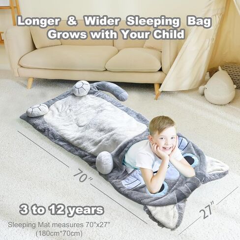 Kid Sleeping Bag with Pillow - Larger Toddler Nap Mat - Plush Slumber Bag for Boys Girls Daycare Preschool Kindergarten Birthday Gift Travel Sleepover Ages 3-12 Years in Kuwait