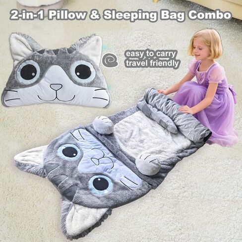 Kid Sleeping Bag with Pillow - Larger Toddler Nap Mat - Plush Slumber Bag for Boys Girls Daycare Preschool Kindergarten Birthday Gift Travel Sleepover Ages 3-12 Years in Kuwait