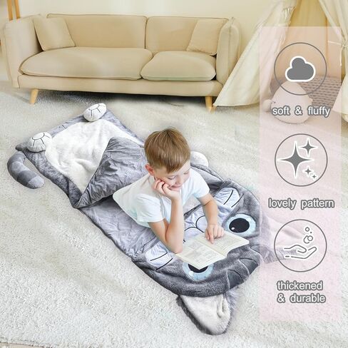 Kid Sleeping Bag with Pillow - Larger Toddler Nap Mat - Plush Slumber Bag for Boys Girls Daycare Preschool Kindergarten Birthday Gift Travel Sleepover Ages 3-12 Years in Kuwait