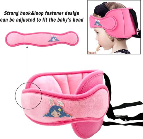 Child Car Seat Head Support Band - Baby Head Neck Relief Safety Headrest - Adjustable Toddler Carseat Head Holder Head Strap - Baby & Kids Travel Accessories with Cute Cartton Pattern, Pink in Saudi Arabia