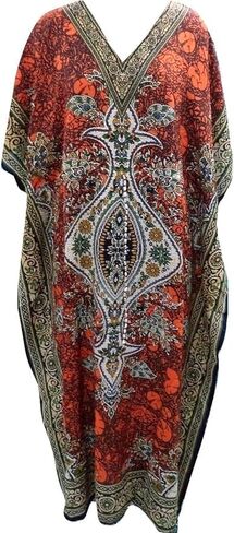 INDYATTIRE Women's Kaftan Party Kimono Dress Maxi Long Loungewear Nightwear Beach Cover up Caftan Free Size in Saudi Arabia
