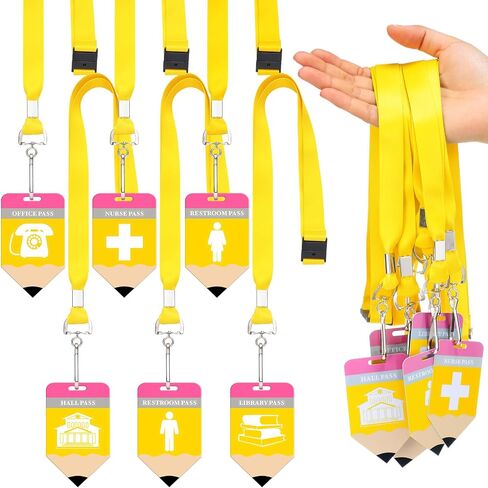 Kosiz 6 Sets Hall Pass Lanyards and School Passions pvc PVC PVC غير القابل للكسر مقاومًا للماء لقاعة الفصل الدراسي للطلاب ، ومراحيض ، ومكتبة ، ومكتب ، وممرضة ، يجب أن يكون لدى المعلم اللوازم in Kuwait