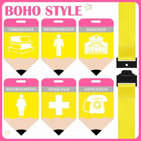 Kosiz 6 Sets Hall Pass Lanyards and School Passions pvc PVC PVC غير القابل للكسر مقاومًا للماء لقاعة الفصل الدراسي للطلاب ، ومراحيض ، ومكتبة ، ومكتب ، وممرضة ، يجب أن يكون لدى المعلم اللوازم in Kuwait