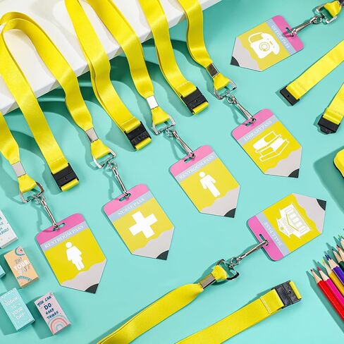 Kosiz 6 Sets Hall Pass Lanyards and School Passions pvc PVC PVC غير القابل للكسر مقاومًا للماء لقاعة الفصل الدراسي للطلاب ، ومراحيض ، ومكتبة ، ومكتب ، وممرضة ، يجب أن يكون لدى المعلم اللوازم in Kuwait