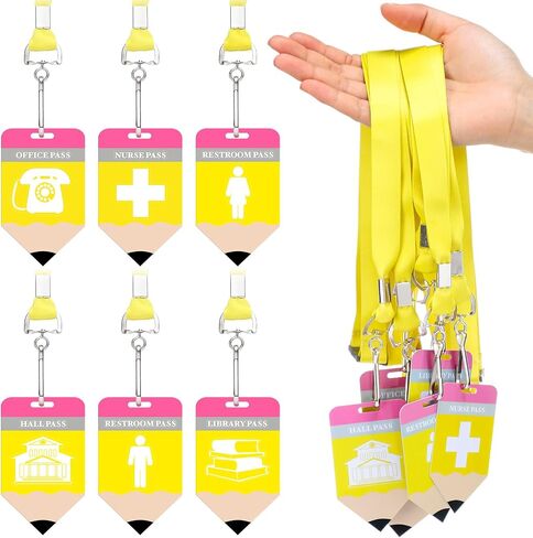 Kosiz 6 Sets Hall Pass Lanyards and School Passions pvc PVC PVC غير القابل للكسر مقاومًا للماء لقاعة الفصل الدراسي للطلاب ، ومراحيض ، ومكتبة ، ومكتب ، وممرضة ، يجب أن يكون لدى المعلم اللوازم in Kuwait