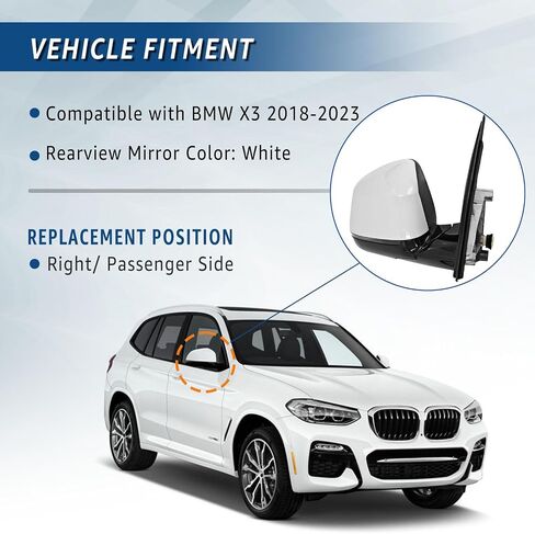 مجموعة مرآة الرؤية الجانبية للركاب متوافقة مع BMW X3 2018-2023 2.0L أسود خلفي يمين خارجي مرايا خارجية مع استبدال إشارة الانعطاف العمياء in Saudi Arabia