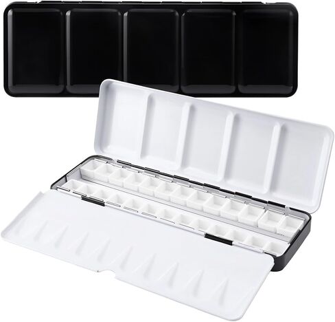 Thickened 26-Color Solid Pigment Iron Box, Metal Black Watercolor Sketching Palette with Lid, Outdoor Painting Portable Watercolor Palette in Saudi Arabia