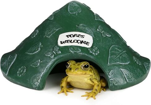Toad House for Outside Garden, Resin Reptile Hide House, Green Reptile Hide Cave, Decorative Greenery & Welcome Sign, Aquarium Toad Turtle Hiding House, 8.1x7.3x5.1 in Saudi Arabia