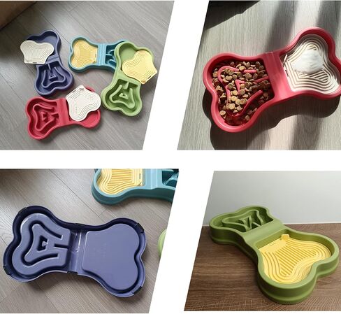 Bone Slow Feeder Bowl for Dogs Cats - 2-in-1 Lick Mat & Water Dish with 6 Non-Slip Pads, Food-Grade PP & Silicone Pet Bowl for Anti-Choking，Fun Feeding，Anxiety Relief (Purple) in Saudi Arabia