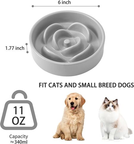 8.25'' Ceramic Slow Feeder Dog Bowls - Petal Shape Modern Dog Food Dish for Medium and Large Breeds, Puzzle Maze Bowl to Slow Down Eating, Anti-Gulping, Dishwasher & Microwave Safe, Grey in Saudi Arabia