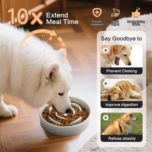 8.25'' Ceramic Slow Feeder Dog Bowls - Petal Shape Modern Dog Food Dish for Medium and Large Breeds, Puzzle Maze Bowl to Slow Down Eating, Anti-Gulping, Dishwasher & Microwave Safe, Grey in Saudi Arabia