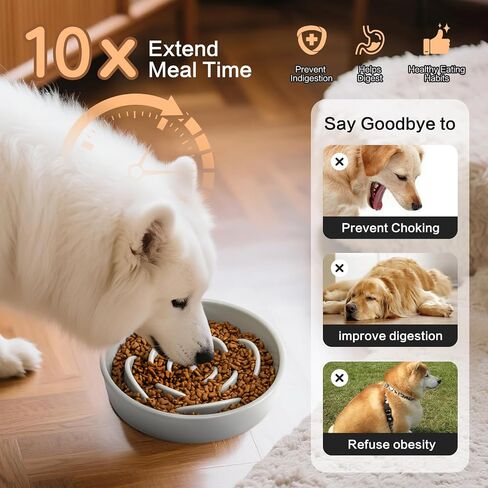 8.25'' Ceramic Slow Feeder Dog Bowls - Petal Shape Modern Dog Food Dish for Medium and Large Breeds, Puzzle Maze Bowl to Slow Down Eating, Anti-Gulping, Dishwasher & Microwave Safe, Grey in Saudi Arabia