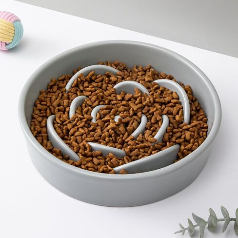 8.25'' Ceramic Slow Feeder Dog Bowls - Petal Shape Modern Dog Food Dish for Medium and Large Breeds, Puzzle Maze Bowl to Slow Down Eating, Anti-Gulping, Dishwasher & Microwave Safe, Grey in Saudi Arabia