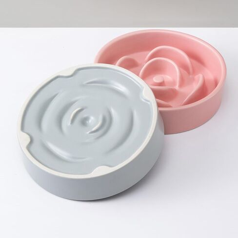 8.25'' Ceramic Slow Feeder Dog Bowls - Petal Shape Modern Dog Food Dish for Medium and Large Breeds, Puzzle Maze Bowl to Slow Down Eating, Anti-Gulping, Dishwasher & Microwave Safe, Grey in Saudi Arabia