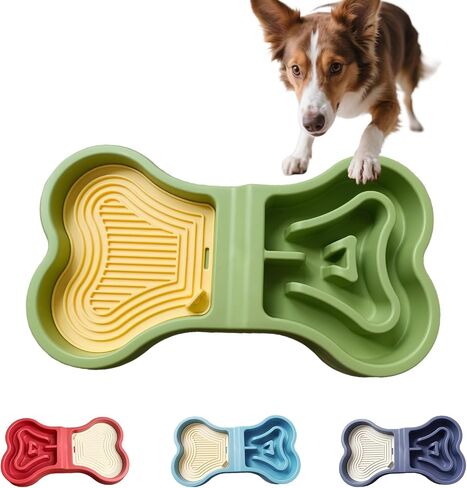 Bone Slow Feeder Bowl for Dogs Cats - 2-in-1 Lick Mat & Water Dish with 6 Non-Slip Pads, Food-Grade PP & Silicone Pet Bowl for Anti-Choking，Fun Feeding，Anxiety Relief (Purple) in Saudi Arabia