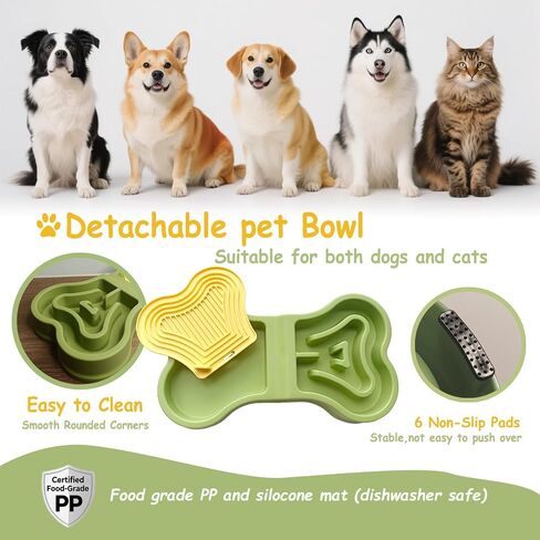 Bone Slow Feeder Bowl for Dogs Cats - 2-in-1 Lick Mat & Water Dish with 6 Non-Slip Pads, Food-Grade PP & Silicone Pet Bowl for Anti-Choking，Fun Feeding，Anxiety Relief (Purple) in Saudi Arabia