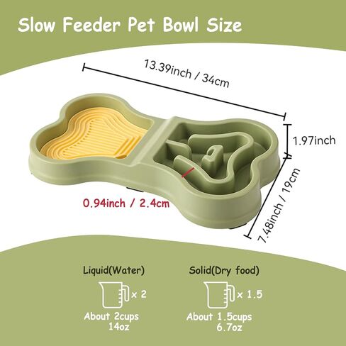 Bone Slow Feeder Bowl for Dogs Cats - 2-in-1 Lick Mat & Water Dish with 6 Non-Slip Pads, Food-Grade PP & Silicone Pet Bowl for Anti-Choking，Fun Feeding，Anxiety Relief (Purple) in Saudi Arabia