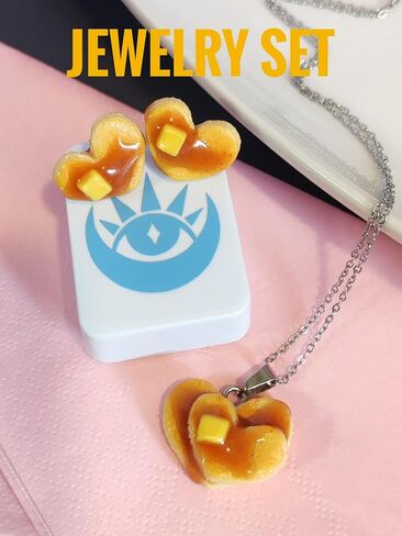 Pancake Heart Necklace and Earring Set, Handmade Food Jewelry, Stainless Steel Chain in Saudi Arabia