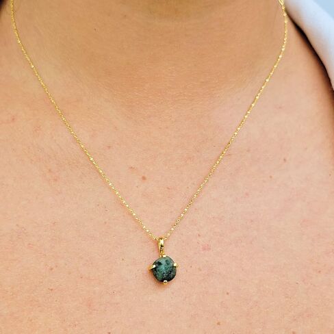 Real raw emerald jewelry set with 925 sterling silver real yellow gold plated birthstone necklace and earring set gift for her by Uniquelan Jewelry (Emerald, yellow-gold) in Kuwait