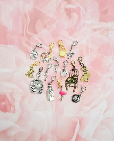 Clip On Charms Zipper Pulls Alice in Wonderland, Cheshire Cat, White Rabbit, Drink Me, Your Choice! (3) Gold Alarm Clock) in Saudi Arabia