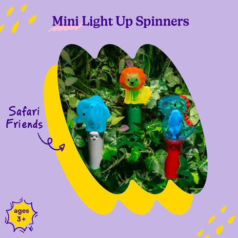 Cool Things Mini Light Up Spinner Toy Wand للأطفال - أضواء وألوان الغزل - هدية ممتعة ولعب الصيف والترفيه الحفلات وغرف التوحد الحسية وجوائز الفصول الدراسية (3 أصدقاء في Safari) in Kuwait
