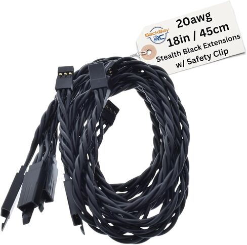 45 سم / 18IN 20AWG كابل امتداد الملتوي مع مقطع السلامة - جميع سلسلة أسود / خلسة - 100 خيوط للطائرات RC ، الطائرات بدون طيار ، شاحنات ، دراجات إلكترونية - 11 أطوال / 5 أسلاك لكل عبوة in Kuwait