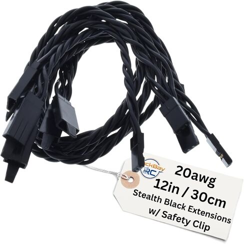 45 سم / 18IN 20AWG كابل امتداد الملتوي مع مقطع السلامة - جميع سلسلة أسود / خلسة - 100 خيوط للطائرات RC ، الطائرات بدون طيار ، شاحنات ، دراجات إلكترونية - 11 أطوال / 5 أسلاك لكل عبوة in Kuwait