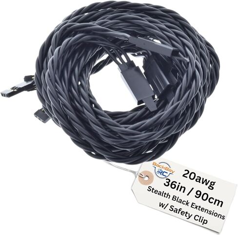 45 سم / 18IN 20AWG كابل امتداد الملتوي مع مقطع السلامة - جميع سلسلة أسود / خلسة - 100 خيوط للطائرات RC ، الطائرات بدون طيار ، شاحنات ، دراجات إلكترونية - 11 أطوال / 5 أسلاك لكل عبوة in Kuwait